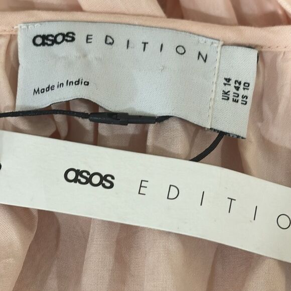 NEW!  ASOS EDITION Embroidered Wrap Mini Dress Tiered Hem ~ Candy Pink ~ 10 - Picture 8 of 10